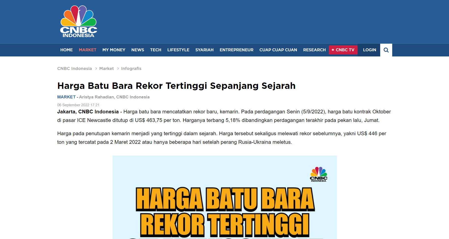 Contoh berita harga batu bara (source: CNBC Indonesia)